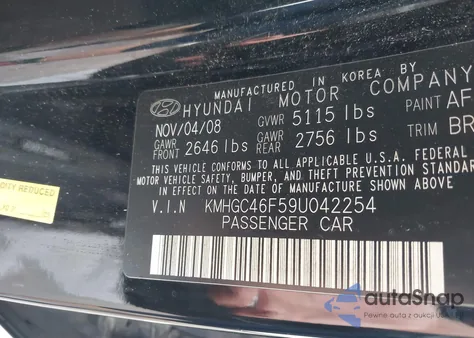 2009 Hyundai Genesis 4.6 from USA, damaged, VIN KMHGC46F59U042254